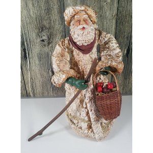 Old World Santa Father Christmas Papier Mache Paper Mache Figure White Gold